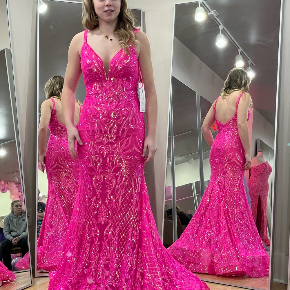 Vibrant Pink Sequin Prom Dress